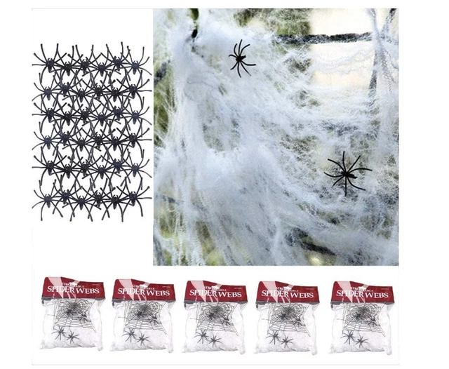 Tian 5 Packs Realistic Looking Spider Cobweb with 50 Spiders Stretchable Webbing