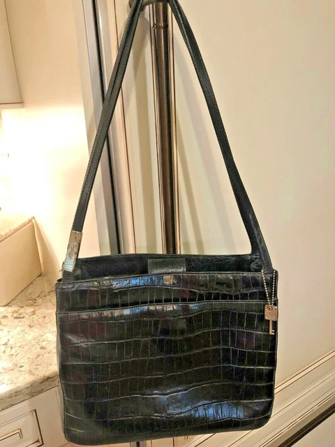 FOSSIL Black Croc Embossed Leather Tote Shoulder Bag Handbag Purse