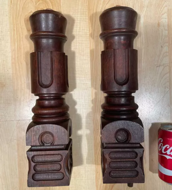 14" Pair of French Antique Solid Oak Posts/Pillars/Columns/Balusters