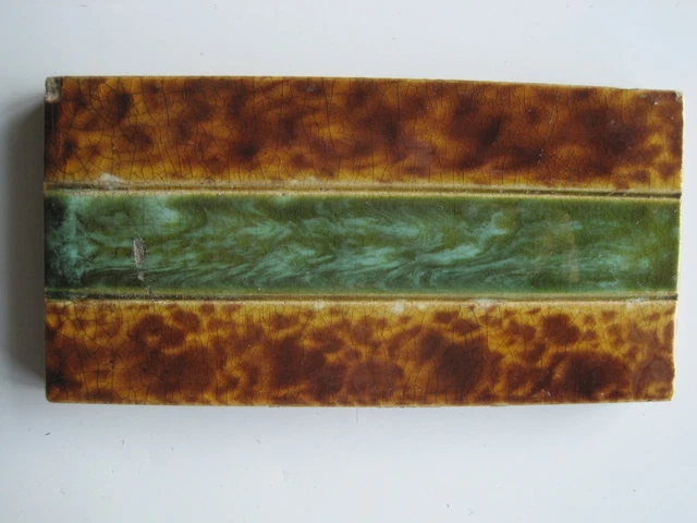 Antique Majolica 6" X 3"  Border / Spacer Tile  - Brown / Green Mottled