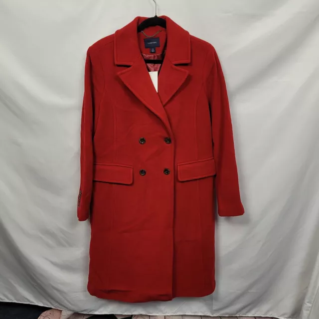 Lands' End Womens Luxe Wool Double Breasted Long Pea Coat Red Size 14 NEW FLAWED
