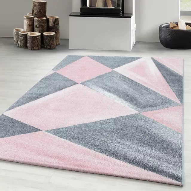 Tappeto di design, moderno astratto fantasia, rosa e grigio, per soggiorno