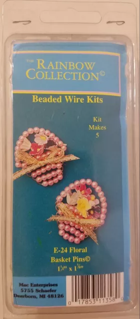 Pink Floral Easter Basket Pins Beaded Wire Brooch Craft Kit Mac Enterprises VTG