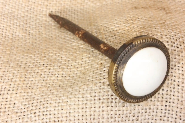Old Picture Nail Artwork Hanger White Porcelain Antique Brass 1800’s Vintage
