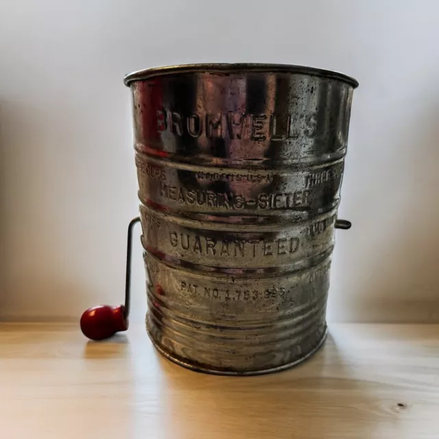 Vintage Bromwell's 3 Cup Measuring Flour Sifter with Red Handle.