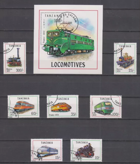 Timbres sur les Trains - Série + Bloc de timbres de Madagascar - TBE