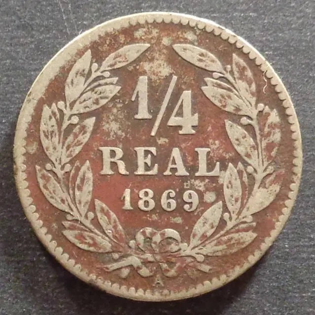 Honduras, Cu-Ni 1/4 Real, 1869, toned