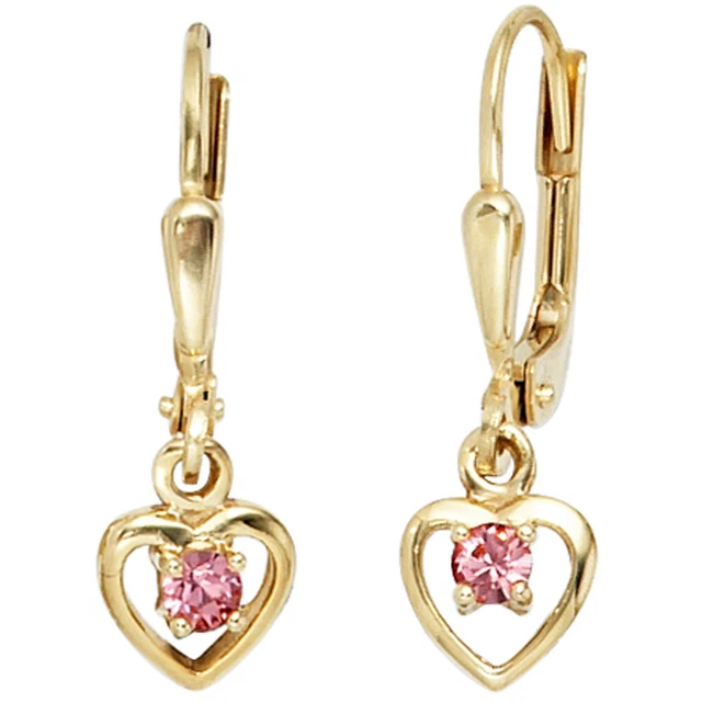 JOBO  "36058" Kinder Boutons Herz 333 Gold Gelbgold 2 Glassteine rosa rosé Ohrri