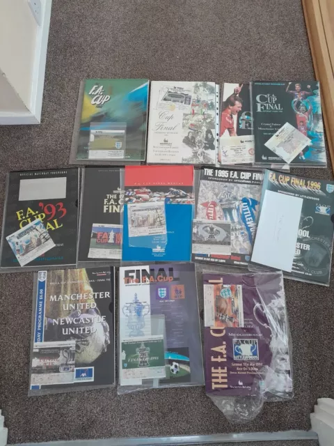 Complete set of 1990s FA cup final programmes and ticket stubs.