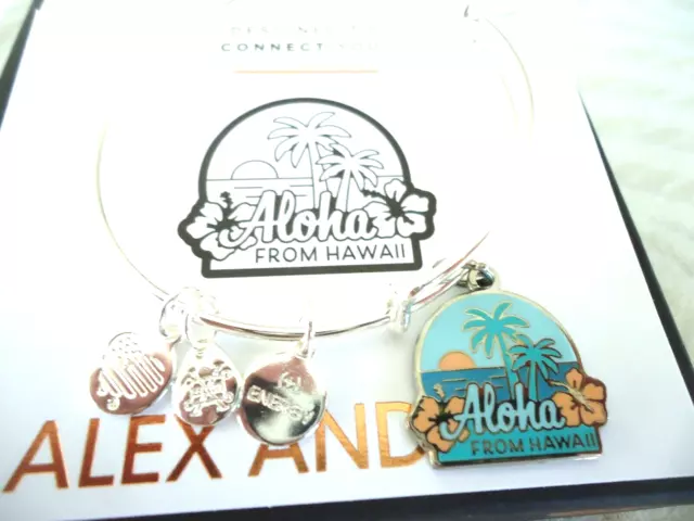 Alex and Ani HAWAII - ALOHA  Shiny Silver Charm Bangle New W/Tag Card & Box