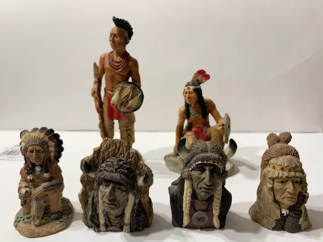 VINTAGE Lot of 6 CASTAGNA Native American Indian Figurines PLUS CARVED Figures!