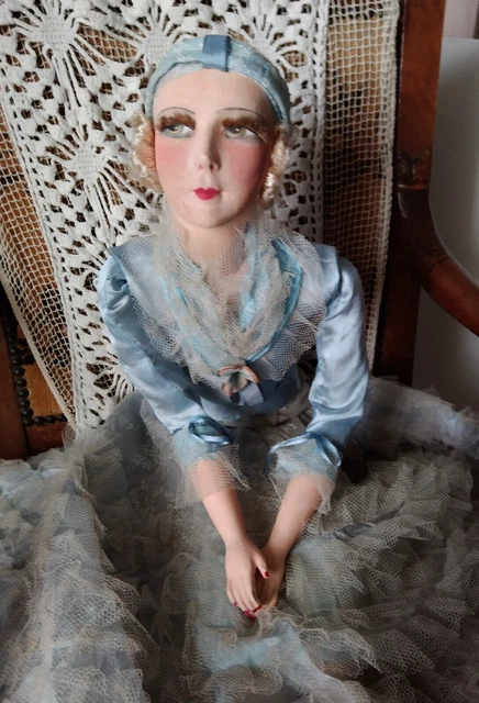 Antique Poupee de Salon Boudoir Doll Head in Glass Dome | #992026115