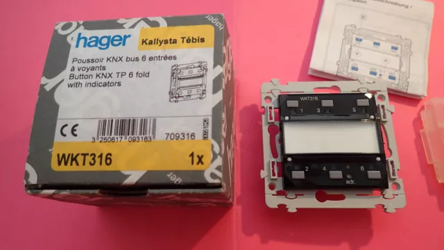 HAGER WKT316 - Bouton Poussoir 6 entrées Kallysta KNX TEBIS Version FILAIRE Noir