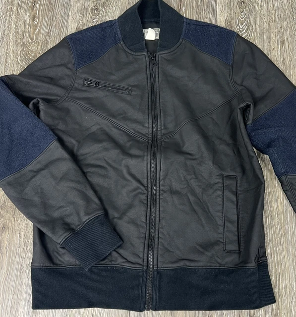 Converse All STAR Mens Black Blue Full Zip Faux Leather Bomber Jacket Size S