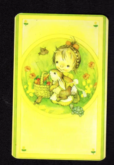 70's Vintage LEE Swap Card - Cute Girl with Bunny (BLANK BACK)