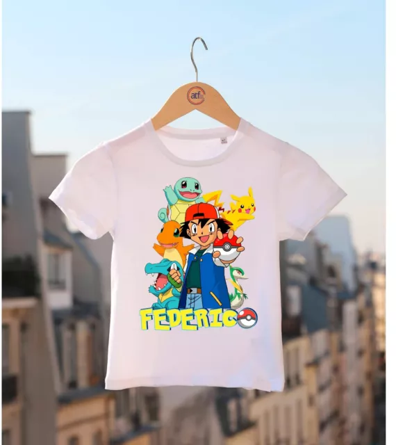 T-shirt maglietta per compleanno Personalizzata nome festa tema Pokemon