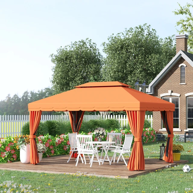 Outsunny Gartenpavillon Pavillon Partyzelt Gartenzelt mit 4 x Seitenwand 4 x 3 m