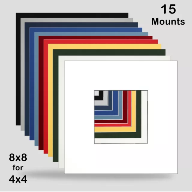 SOPORTES FOTOGRÁFICOS DE 8x8 PULGADAS PARA PAQUETE DE 4x4 DE 15 COLORES DE ELECCIÓN MARCO CUADRADO GRATIS P&P