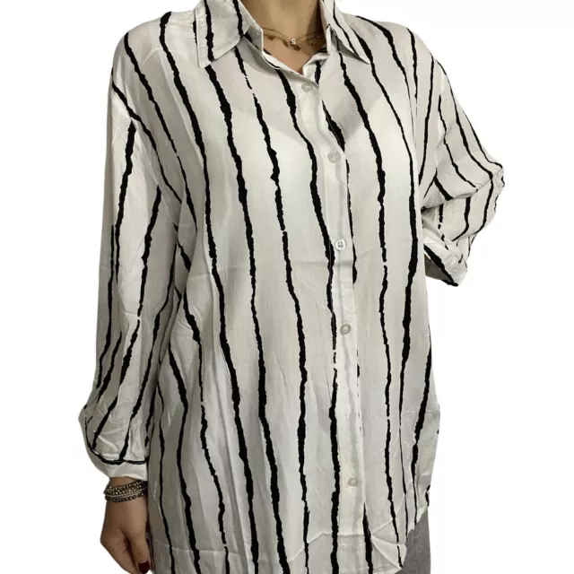 Camicia da donna manica 3/4 corta fantasia elegante cotone camicetta blusa M XL 2