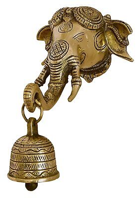 Brass Elephant Head Wall Hanging with Bell Home Decor Gift Item Large