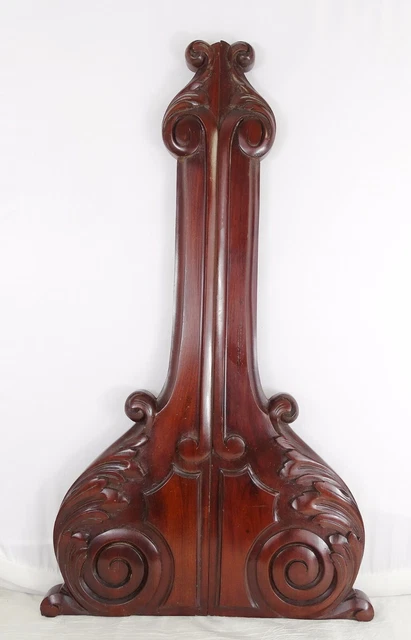 Pair French Antique Trim Pieces Salvage Wood Brackets Hand Carved Mahogany