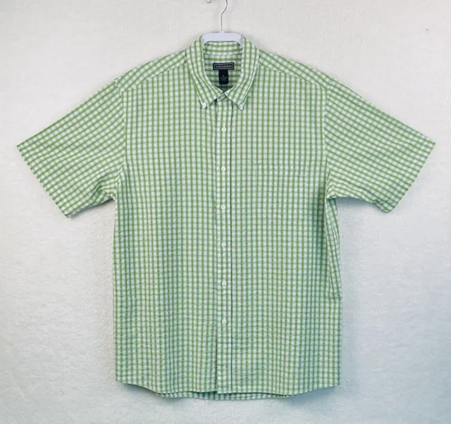 Saddlebred Seersucker Men’s Shirt XL Green Chevk Casual Summer Lightweight 4789