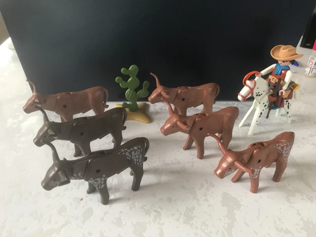 Playmobil Western – Cow-boy, Vache Longues Cornes – Figs 3749 / 3801