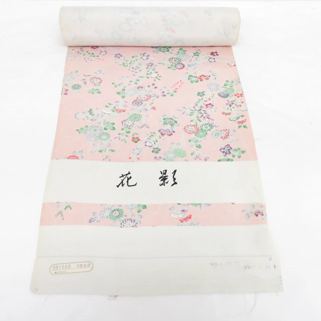 Tanmono Kimono Fabric Silk Komon Autumn floral pattern Pink 511.8inch