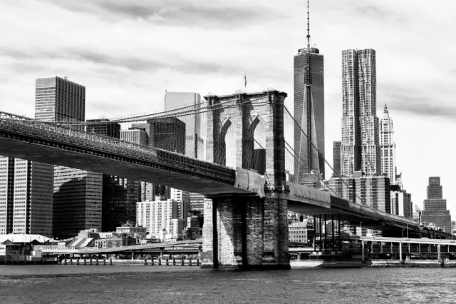 Papier Peint Photo INTISSÉ-BROOKYLN BRIDGE-(1304V)-Mural New York Noir et Blanc