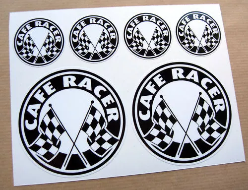 CAFE RACER Chequered Flag logo Motorbike motorcycle laminated stickers decals