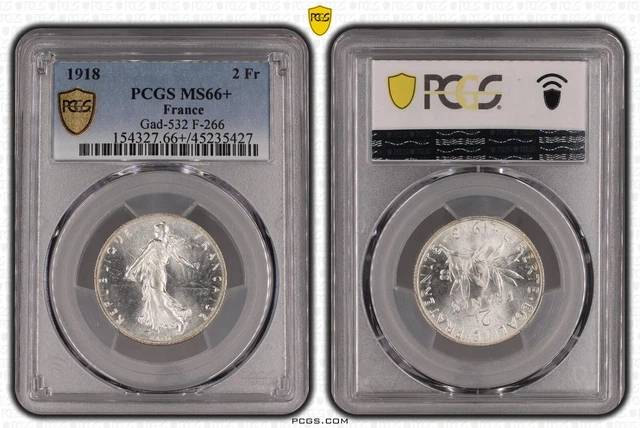 2 Francs Semeuse 1918 Fleur de coin PCGS MS66+ collection idéale