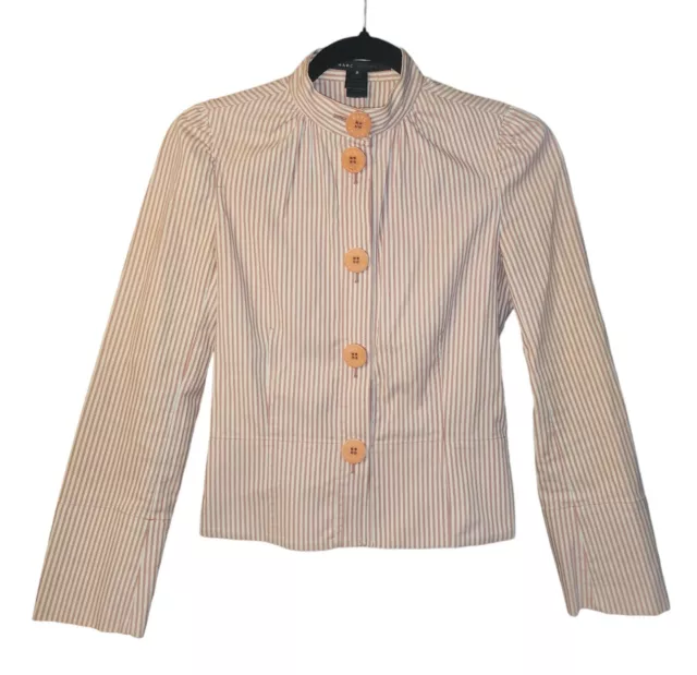 Marc Jacobs Cream & Coral Pinstripe Cropped Button Jacket Size 2