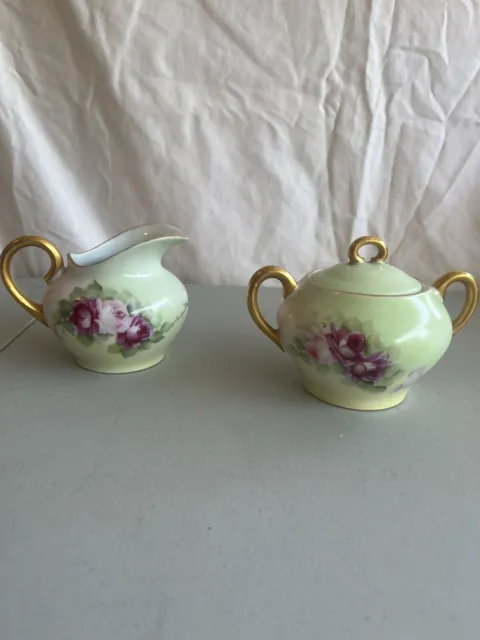 CT Altwasser Silesia Hand Painted Pink Floral Cream And Sugar Containers