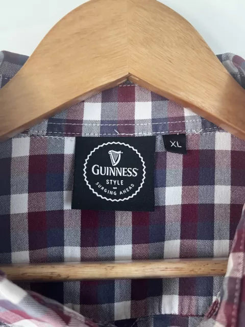 Guinness Check Shirt S/S Short Sleeved Claret Cotton XL Extra Large 3