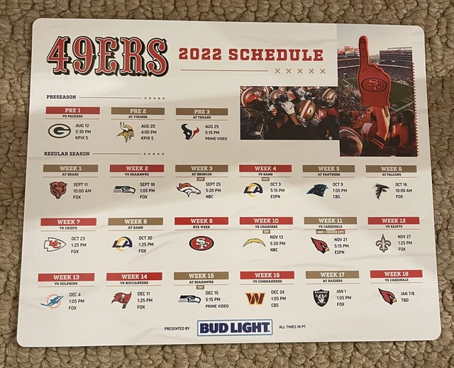 SAN FRANCISCO 49ERS 2022 Schedule SGA VS Green Bay 8/12/22 5.00
