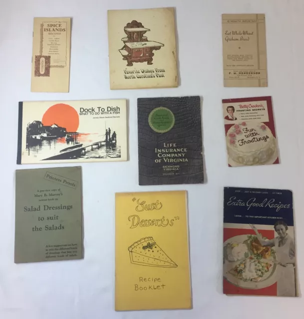 lot of ten VINTAGE COOK BOOKLETS ~ Betty Crocker,Spice Island,Dock To Dish, more