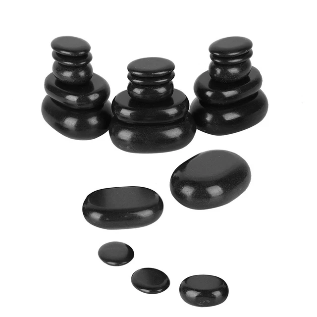 Juego de 20 piezas de masaje de pedicura aceite esencial de pedicura con forma ovalada basalto negro spa ~