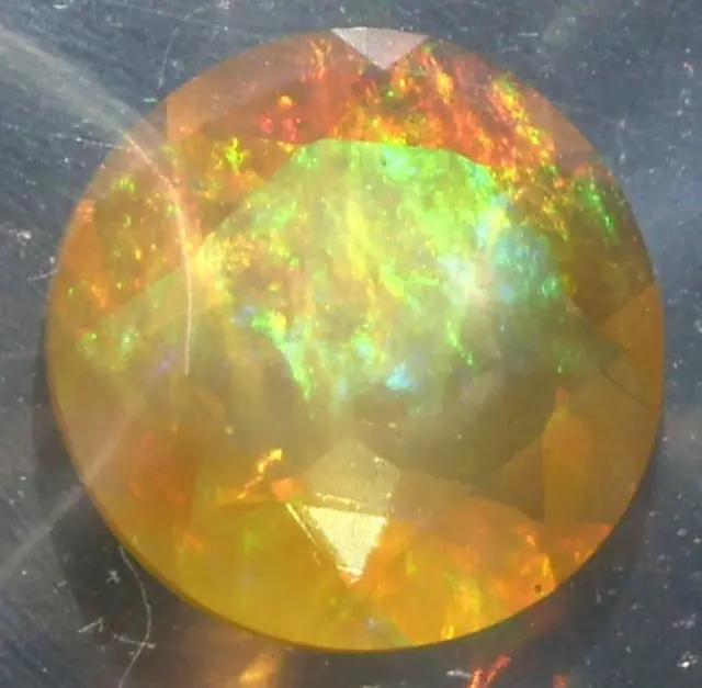 2.19ct Faceted Mexico Contra Luz Precious Fire Opal With Color Play 10mm SPECIAL