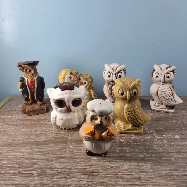 Lot of Whimsical Unique Vintage Owls Resin Ceramic Hoot Mixed Lot Birds Barn Owl