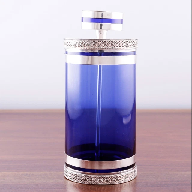 Large Italian Sterling Silver & Glass Perfume Bottle  #9034 Sterling Banded