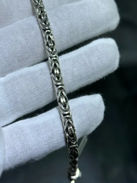 Argent Sterling Main Fabriqué Unique Byzantin Motif Bracelet Lien Double Lock 8