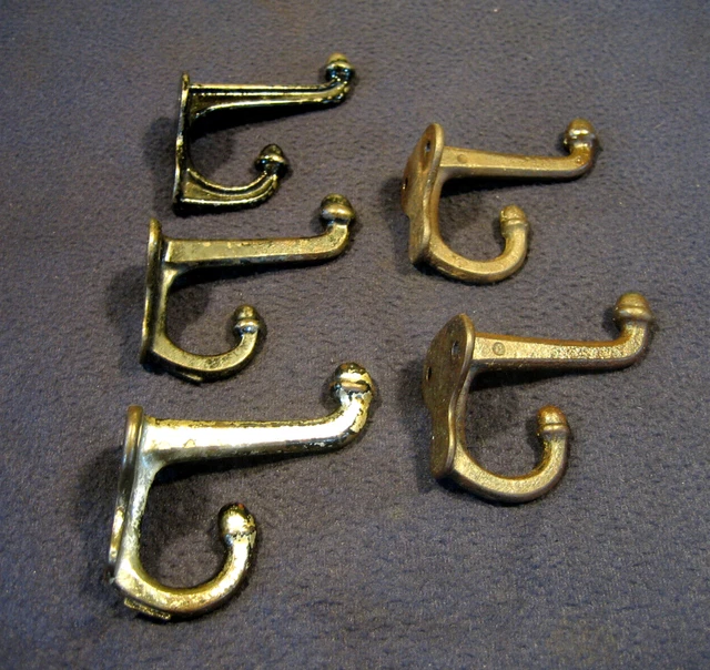 5 Antique Cast Iron Double Acorn Finial 3" Schoolhouse Coat Hat Hooks - 1890's