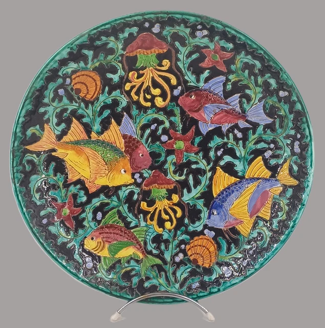 Lot De 3 Plats En Faïence - Motif Poissons Décoratifs - Pour Cuisine Ou Déco