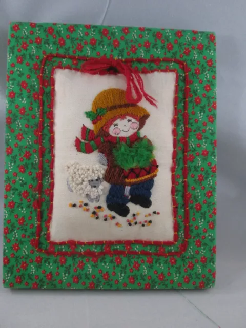 Crewel Acabado Navidad Colgante Pared Niño Cachorro Verde Acebo Bordado