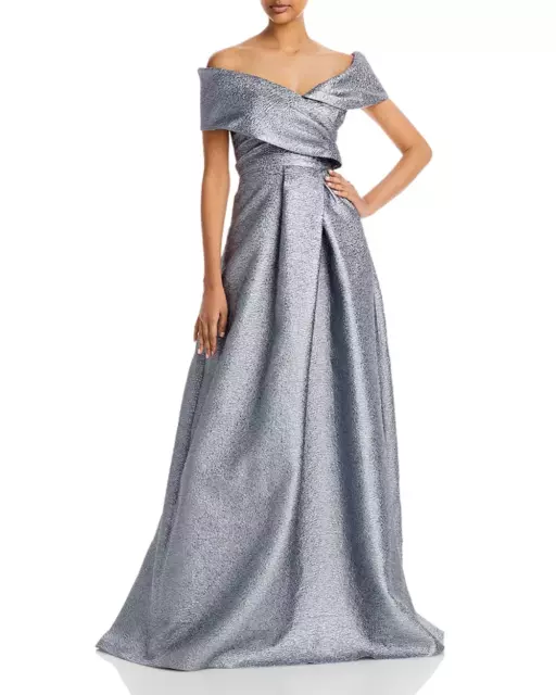 Teri Jon by Rickie Freeman Off-the-Shoulder Metallic Jacquard Gown 8B 1649