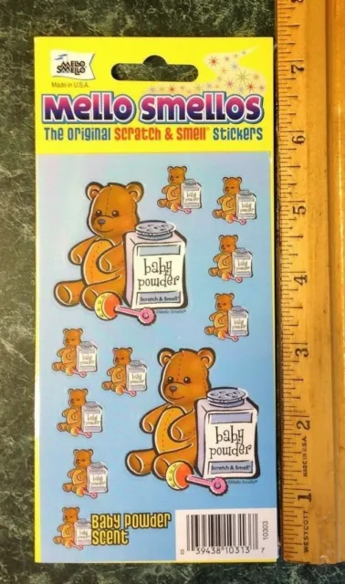 VTG Baby Powder Scent SCRATCH & SNIFF Sticker Sheet Pack MELLO SMELLO Teddy Bear