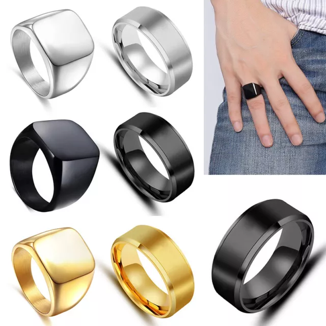 Mens Titanium Steel Polished Rings Engagement Wedding Finger Ring Bands Jewelry