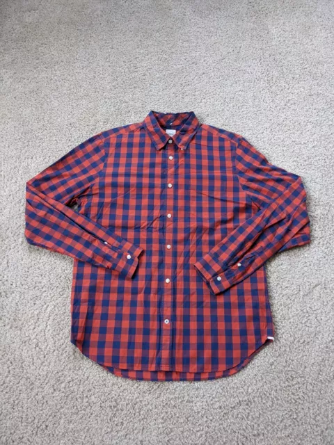 Gap Mens Button Up Shirt Red Blue Check Large Long Sleeve Lived In Casual Flaw
