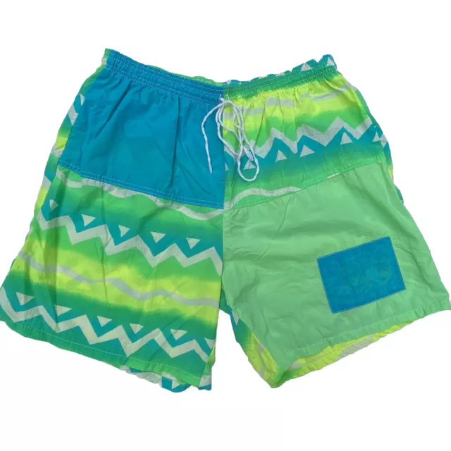 Pantalones Cortos Vintage Pacific Heat Board Talla XL Verde Neón Azul Amarillo Nadar Playa