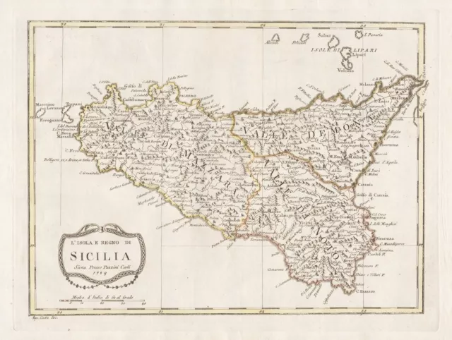 Sizilia Sicily Sizilien isola island Insel Italia Italy Karte map Borghi 1789